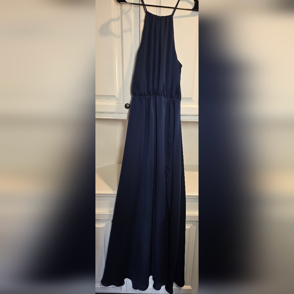 Halston Heritage Navy Halter Dress Sz 4 Resort Evening Maxi Gown - Picture 2 of 8